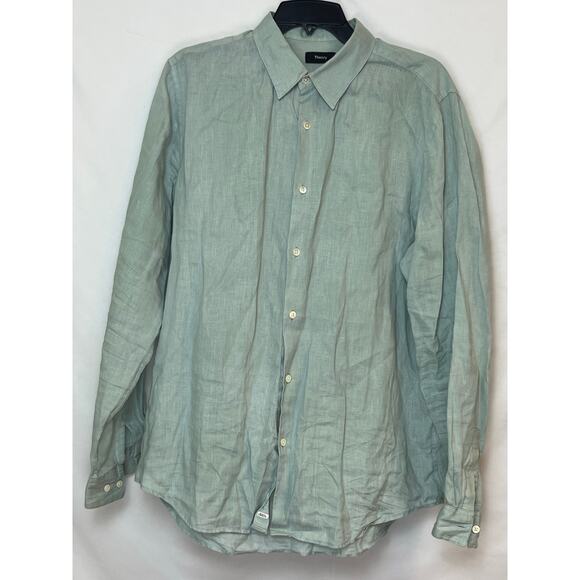 Theory Women's L Green 100% Linen Long Sleeve Button-Front Shirt – Classic Fit - Picture 1 of 6